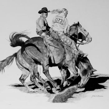 Drawing titled "Rodeo Dismount" by John Bowman, Original Artwork, Other