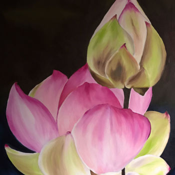 Peinture intitulée "lotus-flowers-by-gr…" par Gratiana Joanna, Œuvre d'art originale, Huile