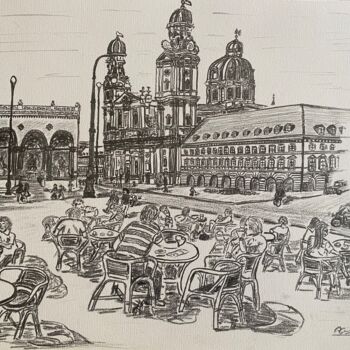Drawing titled "Odeonsplatz" by Graustein, Original Artwork, Pencil