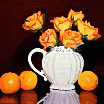 Painting titled "Orange Roses & Oran…" by Gray Jacobik, Original Artwork, Oil
