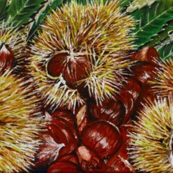 Painting titled "Castagne e ricci" by Grazia Calabrò, Original Artwork, Oil