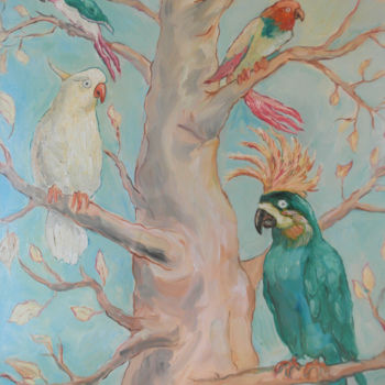 Картина под названием "l-albero-dei-pappag…" - Graziano Dalla Cà, Подлинное произведение искусства