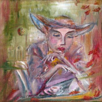 Painting titled "Lilith im Gartencafé" by Grazyna Hajewski, Original Artwork, Oil