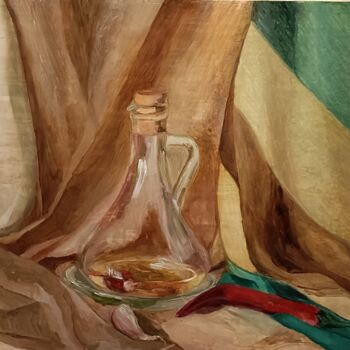 Schilderij getiteld "Karafka z oliwą" door Grażyna Przybylak, Origineel Kunstwerk, Olie