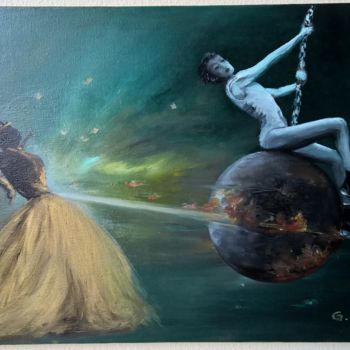 Картина под названием "Miedzy planetami" - Grazyna Jezak, Подлинное произведение искусства, Масло
