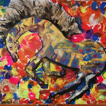 Painting titled "Horse and colors" by Viorel Grecu, Original Artwork, Acrylic