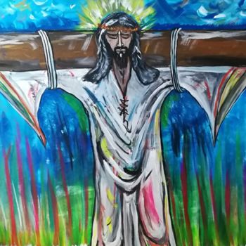 Painting titled "Isus" by Viorel Grecu, Original Artwork, Acrylic