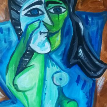 Painting titled "The lady in green a…" by Viorel Grecu, Original Artwork, Acrylic