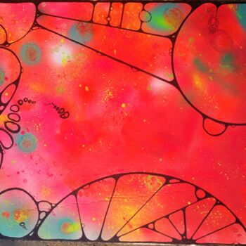 Malarstwo zatytułowany „Orange Skies” autorstwa Green Sun (Aka Xavier) Mennessier, Oryginalna praca, Farba w spray'u Zamonto…