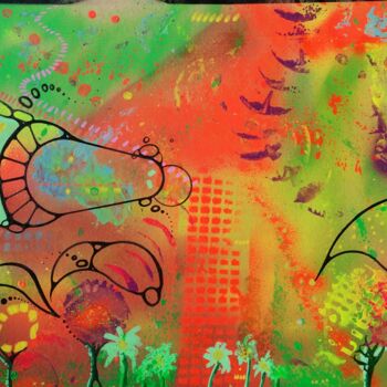 Ζωγραφική με τίτλο "Everglades Hotel" από Green Sun (Aka Xavier) Mennessier, Αυθεντικά έργα τέχνης, Ακρυλικό