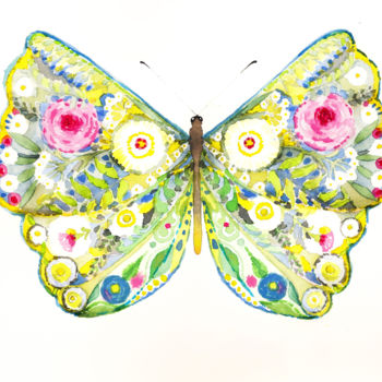 Malerei mit dem Titel "The Spring Butterfly" von Shauna Crandall, Original-Kunstwerk, Aquarell