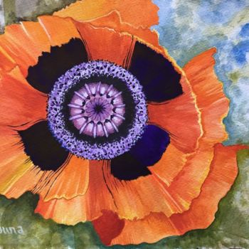 Painting titled "Poppy 1" by Shauna Crandall, Original Artwork, Watercolor