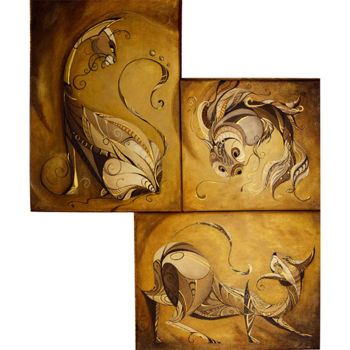 Schilderij getiteld "Golden Grace" door Anastasiia Tsvetkova, Origineel Kunstwerk, Acryl Gemonteerd op Houten paneel