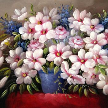 Painting titled "Vase Flower 517" by Greg Leander, Original Artwork, Oil Mounted on Wood Stretcher frame