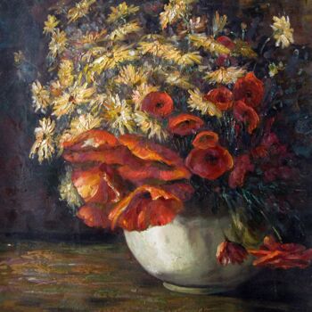 Картина под названием "Vase flower 330" - Greg Leander, Подлинное произведение искусства, Масло Установлен на Деревянная рам…
