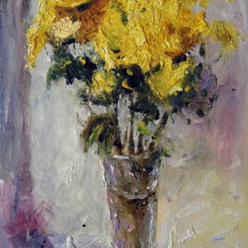 Картина под названием "Vase Flower 012" - Greg Leander, Подлинное произведение искусства, Масло Установлен на Деревянная рам…