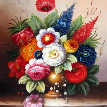 Painting titled "Flower tradtional 1…" by Greg Leander, Original Artwork, Oil Mounted on Wood Stretcher frame