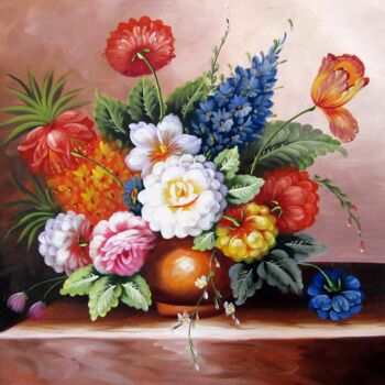 Painting titled "Flower tradtional 1…" by Greg Leander, Original Artwork, Oil Mounted on Wood Stretcher frame