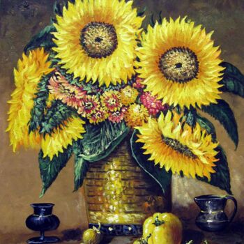 Pintura titulada "Sunflower 002" por Greg Leander, Obra de arte original, Oleo Montado en Bastidor de camilla de madera