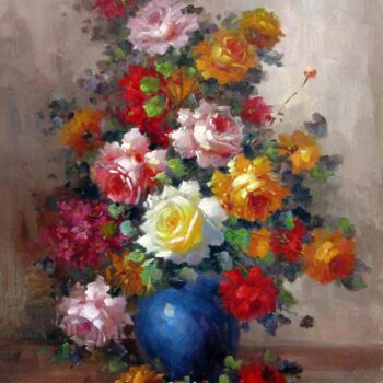 Peinture intitulée "Vase Flower 529" par Greg Leander, Œuvre d'art originale, Huile Monté sur Châssis en bois