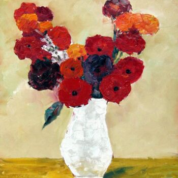 Ζωγραφική με τίτλο "Vase Flower 201" από Greg Leander, Αυθεντικά έργα τέχνης, Λάδι Τοποθετήθηκε στο Ξύλινο φορείο σκελετό