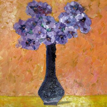 Painting titled "Vase Flower 202" by Greg Leander, Original Artwork, Oil Mounted on Wood Stretcher frame