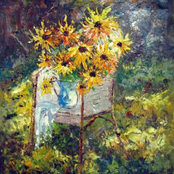 Painting titled "Vase Flower 204" by Greg Leander, Original Artwork, Oil Mounted on Wood Stretcher frame