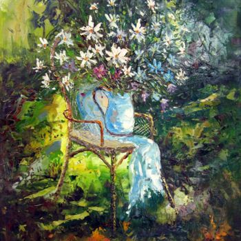Painting titled "Vase Flower 205" by Greg Leander, Original Artwork, Oil Mounted on Wood Stretcher frame