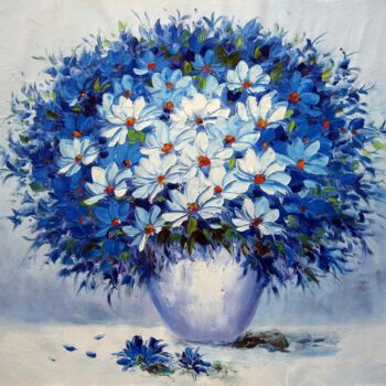 Painting titled "Vase Flower 403" by Greg Leander, Original Artwork, Oil Mounted on Wood Stretcher frame