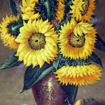 Pintura titulada "Sunflower 203" por Greg Leander, Obra de arte original, Oleo Montado en Bastidor de camilla de madera