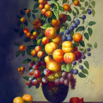 Painting titled "Vase Flower 502" by Greg Leander, Original Artwork, Oil Mounted on Wood Stretcher frame