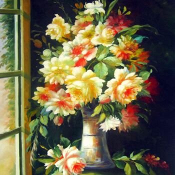 Pintura titulada "Vase Flower 504" por Greg Leander, Obra de arte original, Oleo Montado en Bastidor de camilla de madera