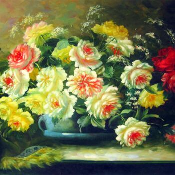 Peinture intitulée "Vase Flower 505" par Greg Leander, Œuvre d'art originale, Huile Monté sur Châssis en bois