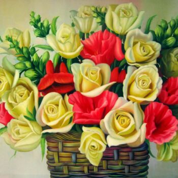 Peinture intitulée "Vase Flower 506" par Greg Leander, Œuvre d'art originale, Huile Monté sur Châssis en bois