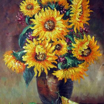 Peinture intitulée "Sunflower 301" par Greg Leander, Œuvre d'art originale, Huile Monté sur Châssis en bois