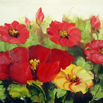 Peinture intitulée "Red flower 003" par Greg Leander, Œuvre d'art originale, Huile Monté sur Châssis en bois