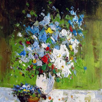 Pintura intitulada "Vase Flower 113" por Greg Leander, Obras de arte originais, Óleo Montado em Armação em madeira