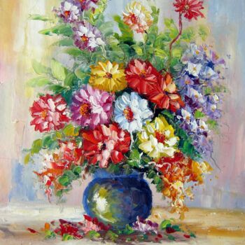 Peinture intitulée "Vase Flower 103" par Greg Leander, Œuvre d'art originale, Huile Monté sur Châssis en bois