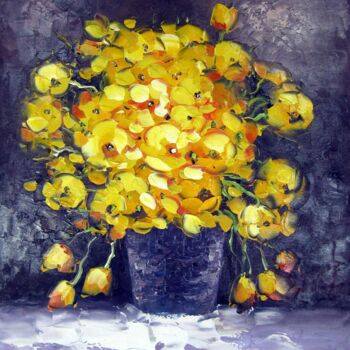 Pintura intitulada "Vase Flower 225" por Greg Leander, Obras de arte originais, Óleo Montado em Armação em madeira