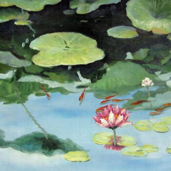 Painting titled "Lotus 101" by Greg Leander, Original Artwork, Oil Mounted on Wood Stretcher frame