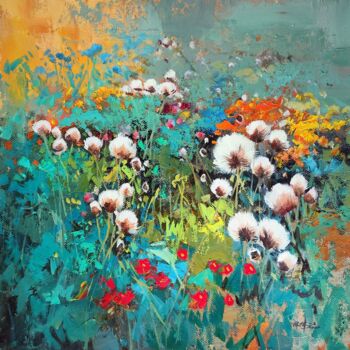 Malarstwo zatytułowany „Wild flowers 104D” autorstwa Greg Leander, Oryginalna praca, Olej Zamontowany na Drewniana rama noszy