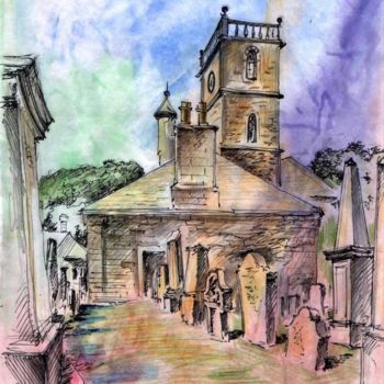 Painting titled "Old cemetery in Sco…" by Gregory Borin, Original Artwork, Watercolor