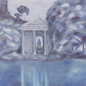 Painting titled "Temple in the Moonl…" by Gregg Simpson, Original Artwork, Acrylic Mounted on Wood Stretcher frame