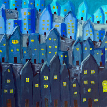 Painting titled "Cidade a Noite" by Greg Mason Burns, Original Artwork, Oil