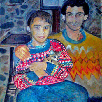 Pintura titulada "Le père, le fils, e…" por Grégoire Koboyan (Cricorps), Obra de arte original, Oleo