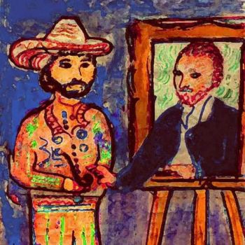 Schilderij getiteld "avec Van Gogh" door Grégoire Koboyan (Cricorps), Origineel Kunstwerk, Aquarel