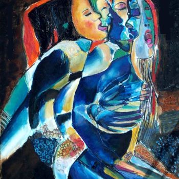 Painting titled "amour 2 femmes." by Grégoire Koboyan (Cricorps), Original Artwork, Oil