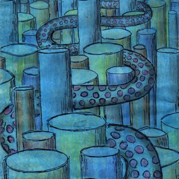 Rysunek zatytułowany „serpent bleu” autorstwa Grégoire Koboyan (Cricorps), Oryginalna praca, Ołówek
