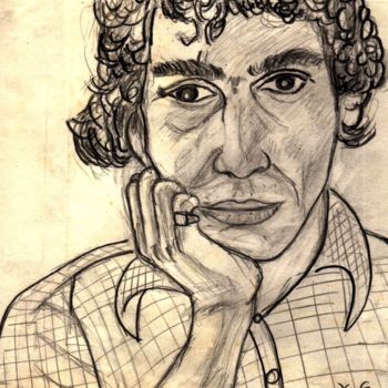 Desenho intitulada "auto-portrait 1975" por Grégoire Koboyan (Cricorps), Obras de arte originais, Conté