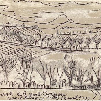 Dibujo titulada "Le Mont Canigou et…" por Grégoire Koboyan (Cricorps), Obra de arte original
